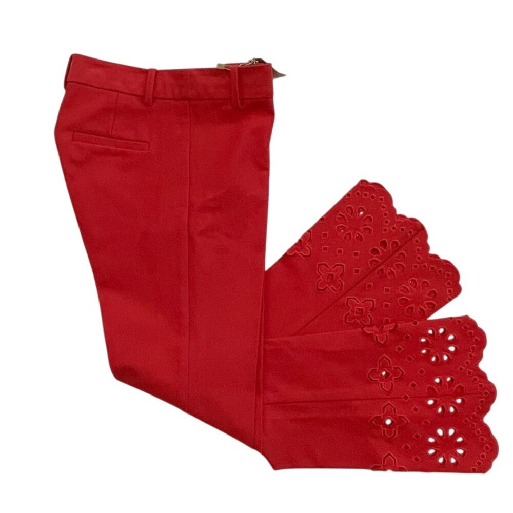 Derek Lam 10 Crosby Cropped Red Flare Pants Eyelet Hem 2P